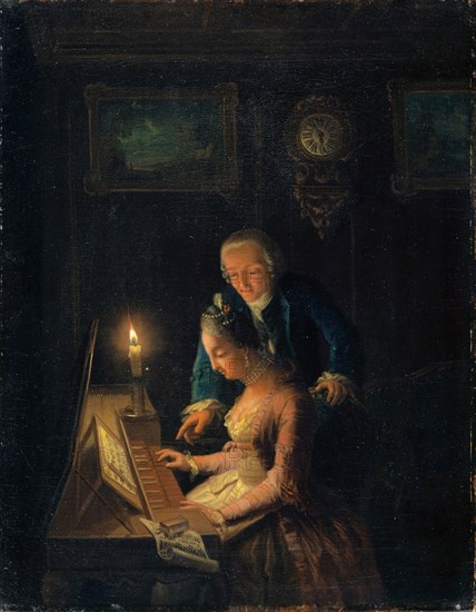 Music Lesson, 1769, oil on canvas, 47 x 36.5 cm, signed and dated lower left on the side panel of the clavichord: Handmann, Pix. [Sic!] 1769, Emanuel Handmann, Basel 1718–1781 Bern