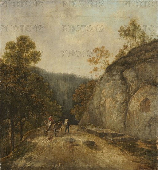 Carriage track in the Jura, 1783, oil on canvas, 28.5 x 26.5 cm, probably formerly signed and dated 1783, Johann Joseph Hartmann, Mannheim 1753–1830 Cotterd/Waadt