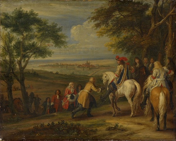 Transfer of the Lorraine town of Marsal to Louis XIV, oil on canvas, 65 x 80.5 cm, not marked, Adam Frans van der Meulen, (Alte Kopie nach / old copy after), Brüssel 1632–1690 Paris