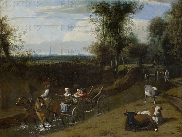 Cart path in the streambed, oil on canvas, 85 x 111 cm, not marked, Jan Siberechts, Antwerpen 1627– um 1703 London