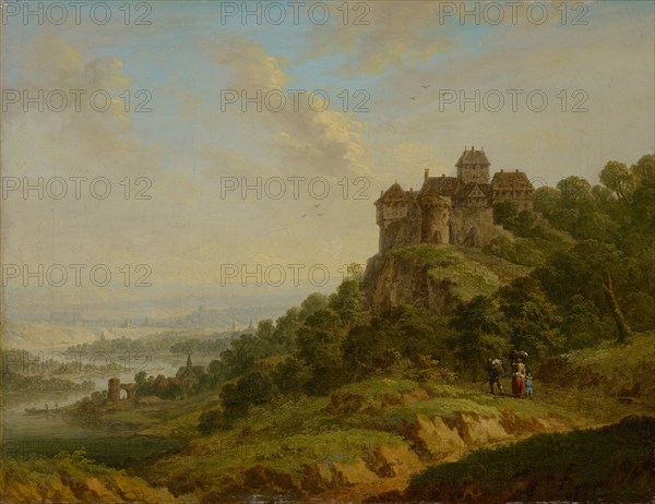 Landscape with a castle, oil on canvas, 30.5 x 39 cm, not marked, Christian Georg Schütz d. Ä., (?), Flörsheim a. M. 1718–1791 Frankfurt a. M.