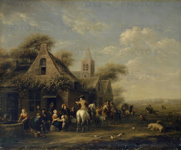 Stop in front of the tavern, oil on canvas, 65 x 79 cm, Signed lower right: B.GAAL, Barent Gael, Haarlem 1630/35 – 1698 Haarlem