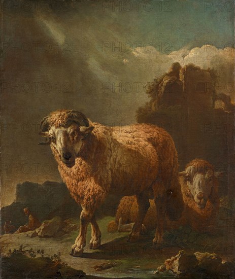 Two sheep, oil on canvas, 96 x 80 cm, unmarked, Philipp Peter Roos (gen. Rosa da Tivoli), St. Goar 1657–1706 Rom