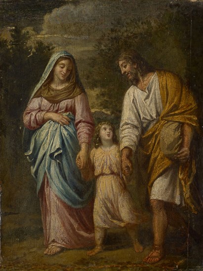 The Holy Family on the Return of the Temple, oil on canvas, 30 x 23 cm, unsigned, Jean-Baptiste-Marie Pierre, (zugeschrieben / attributed to), Paris 1714–1789 Paris