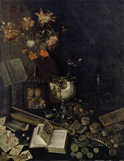 Vanitas Still Life, 1697, oil on canvas, 104.5 x 81 cm, Signed and dated on the lid of the cash box at the bottom right: Johann Rudolph, Luterburg, Basiliensis fecit, • ANNo •, j697 •, Johann Rudolf Loutherburg, Basel 1652–1727 Basel