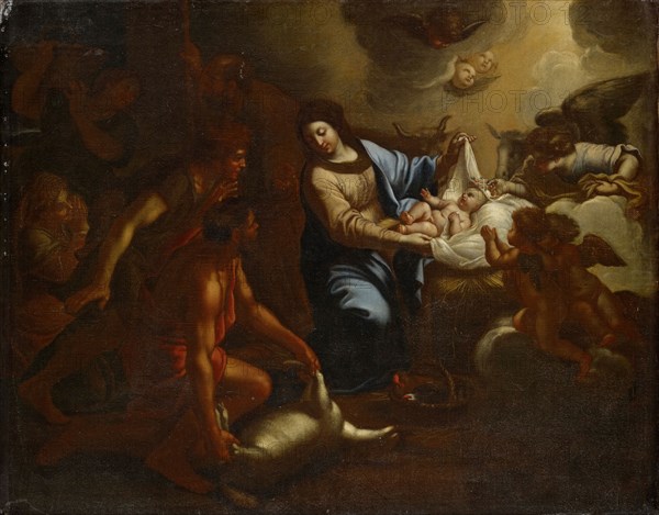 The Adoration of the Shepherds, oil on canvas, 58 x 72 cm, unmarked, Carlo Maratti, (?), Camerano 1625–1713 Rom