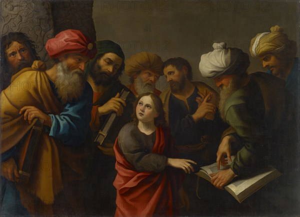 The Twelve-year-old Jesus in the Temple, oil on canvas, 116 x 159.5 cm, Unmarked, Italienischer Meister, 17. Jh., (?)