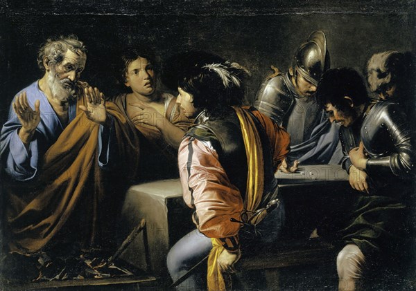 The Denial of Peter, at or after 1624, oil on canvas, 120.5 x 171 cm, Unmarked, Valentin de Boulogne, (Alte Kopie nach / old copy after), Coulommiers 1591–1632 Rom