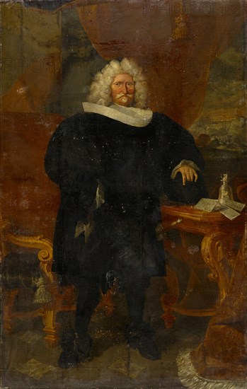 Portrait of the Basel Mayor Emanuel Socin, 1707, oil on canvas, 217 x 138 cm, unmarked., The following inscriptions appear on the three documents on the table: a) A Monsieur, Monsieur D [sic!] Ocin Mayor de la ville et Canton Basle ... b) Supplications, JR [ligiert] H f., .... c) difficult to read, not transcribed, Johann Rudolf Huber d. Ä., Basel 1668–1748 Basel