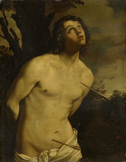 The hl., Sebastian, oil on canvas, 80.5 x 65 cm, unmarked, Guido Reni, (Art / style of), Bologna oder Calvenzano 1575–1642 Bologna