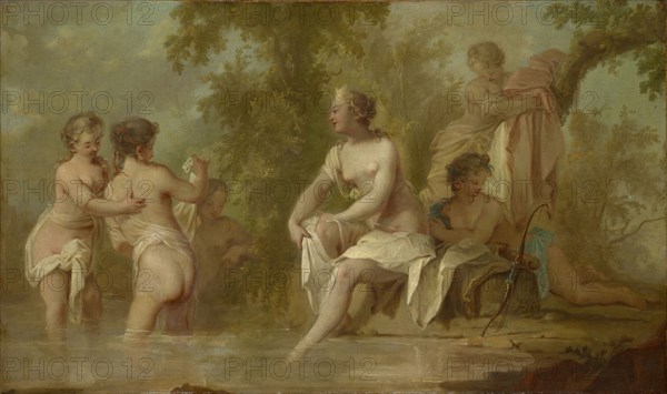 The Bath of Diana, 1753, oil on canvas, 53.5 x 89.5 cm, signed and dated to the right of the arch on the rock: JHKeller [JHK ligiert], 1753, Johann Heinrich Keller d. J., Zürich 1692–1765 Den Haag