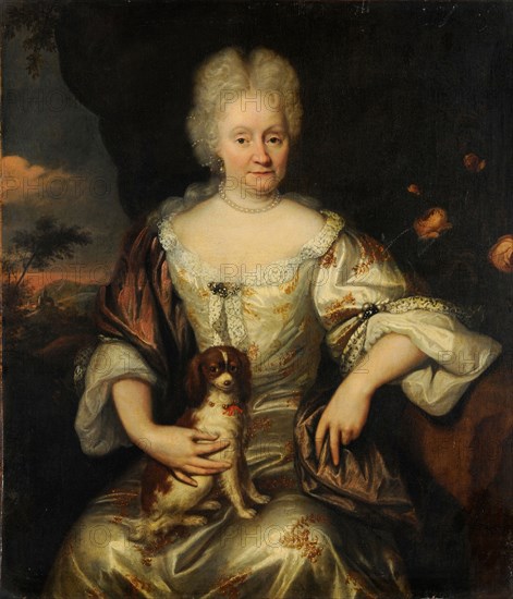 Portrait of a lady with a lap dog, 1697, oil on canvas, 62.5 x 54 cm, signed and dated lower right: R. D La Haije, 1697, Reinier de la Haye, Den Haag um 1640– nach 1684 Antwerpen?