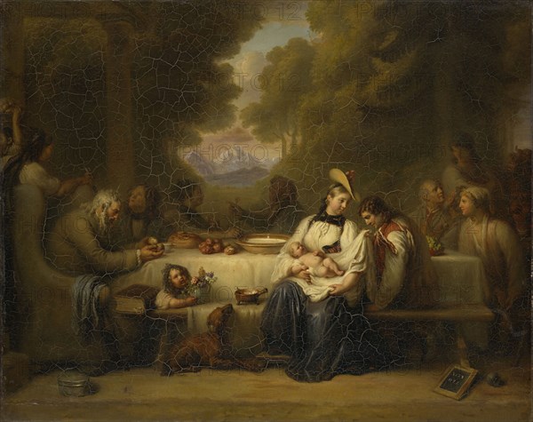 The outdoor dinner, oil on canvas, 72.5 x 90.5 cm, Unmarked., On the plaque lower right: V I XX, II V X, Pierre Nicolas Legrand, Pont-l'Evêque/Normandie 1758–1829 Bern