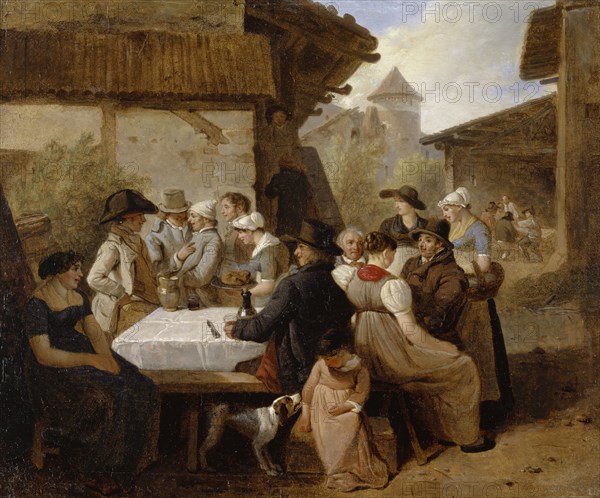 Rural meal, 1819, oil on canvas, 25.5 x 30.5 cm, monogrammed and dated lower left: AT., [ligated] 1819, Wolfgang Adam Töpffer, Genf 1766–1847 Morillon bei Genf