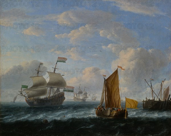 Dutch Warships, oil on canvas, 44.6 x 55.5 cm, unsigned, Ludolf Backhuysen, Emden 1630–1708 Amsterdam