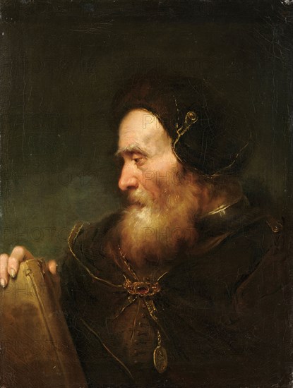 Portrait of a bearded old man with a book, oil on canvas, 59.5 x 44.5 cm, unsigned, Schweizerischer Meister, 18. Jh.