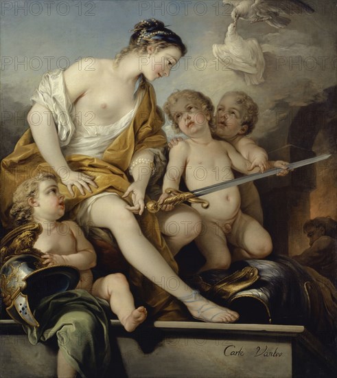 Venus and Cupids with the Arms of Mars, c. 1743, oil on canvas, 126 x 103 cm, signed lower right: Carle Vanloo, Carle (Charles André) van Loo, Nizza 1705–1765 Paris