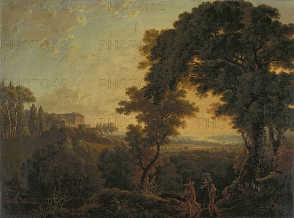 Italian landscape: Lago di Nemi, 1827, oil on canvas, 37.5 x 51.5 cm, Inscribed and signed on the reverse: il Lago de Nemi., P.Birman.ad., nat., fecit, ., Peter Birmann, Basel 1758–1844 Basel