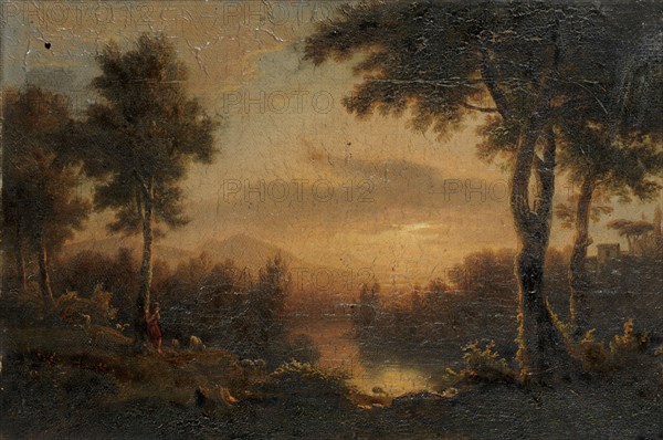 River landscape in the evening light, oil on canvas, 21.5 x 32 cm, not specified, Jakob Christoph Miville, Basel 1786–1836 Basel