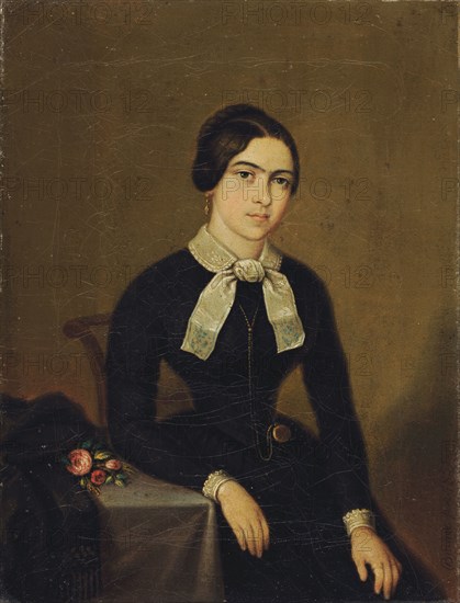 Portrait of Elisabeth Bierz-Pfister, 1851, oil on canvas, 23.5 x 18.6 cm, signed vertically on the right edge of the picture: Bucher px., 1,851th, Johann Bucher, Gunzwil/Luzern 1816–1873 Basel