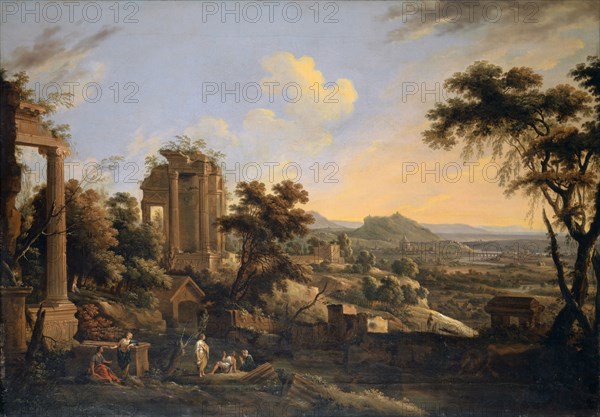 Landscape with Ruins, oil on canvas, 56.5 x 80.5 cm, unsigned, Jakob Philipp Hackert, (Kopie nach (?) / copy after (?)), Prenzlau 1737–1807 San Pietro di Careggi