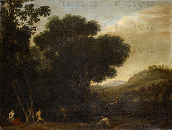 Landscape with Diana and Actaeon, oil on canvas, 50 x 66 cm, unmarked, Französischer Meister, 18. Jh.