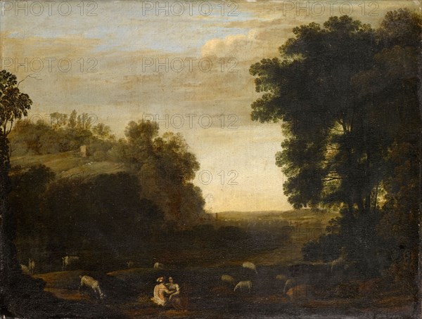 Landscape with Arcadian Shepherd Scene, oil on canvas, 49.5 x 66 cm, unsigned, Französischer Meister, 18. Jh.