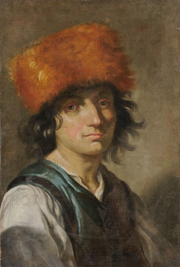 Portrait of a youth with a fox fur cap, oil on canvas, 52 x 39 cm, unmarked, Deutscher Meister, 18. Jh.