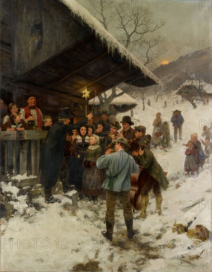 Christmas Singer in Canton Lucerne, 1887, oil on canvas, 140 x 109 cm, signed and dated lower right: Hans Bachmann Düssd., 87., Hans Bachmann, Winikon/Luzern 1852–1917 Luzern