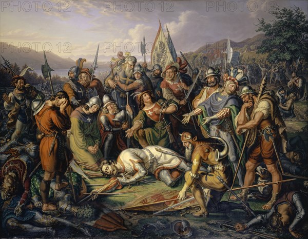 The confederates of the body of Winkelried, 1841, oil on canvas, 134 x 158 cm, signed and dated lower right: L. Vogel., 1841, Ludwig Vogel, Zürich 1788–1879 Zürich