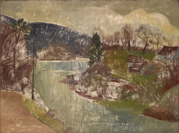 Birslandschaft II, oil on burlap, 75.5 x 100 cm, unmarked, Franz Marent, Basel 1895–1918 Basel