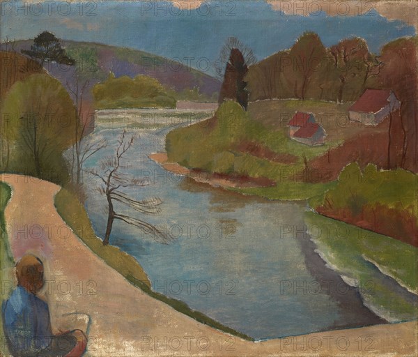 Birslandschaft I, oil on burlap, 70 x 83 cm, not marked, Franz Marent, Basel 1895–1918 Basel