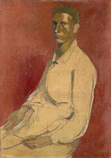 Self-portrait in three-quarter figure, oil on burlap, 93.5 x 65 cm, unmarked, Franz Marent, Basel 1895–1918 Basel