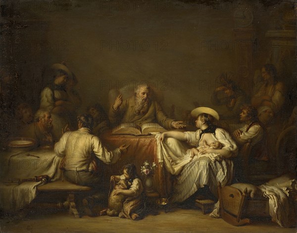 The House Devotion, oil on canvas, 70.5 x 89.5 cm, unmarked, Pierre Nicolas Legrand, Pont-l'Evêque/Normandie 1758–1829 Bern