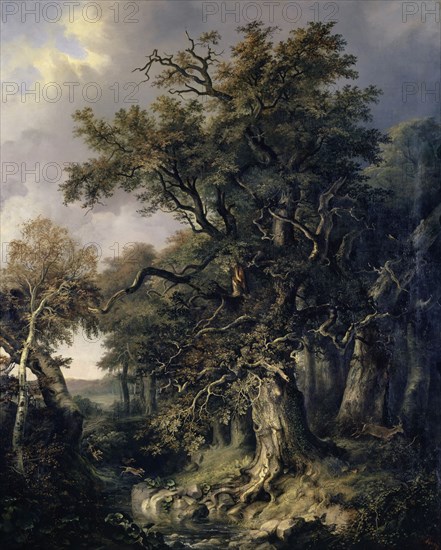 The King's Oak, 1846, oil on canvas, 107 x 88 cm, signed and dated lower center (on the stone): SIEGMUND, 1846, Johann Jakob Siegmund, Basel 1807–1881 Basel