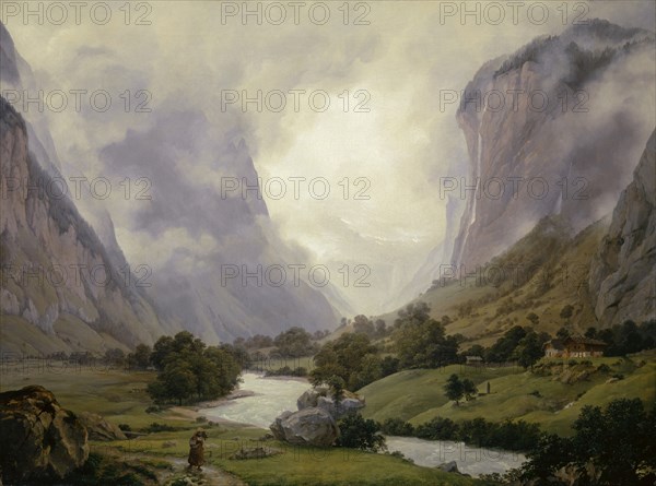 Lauterbrunnental, 1836, oil on canvas, 64 x 86 cm, signed and dated (incised in the paint layer): JH [ligated] Schilbach, 1836, Johann Heinrich Schilbach, Barchfeld an der Werra 1798–1851 Darmstadt