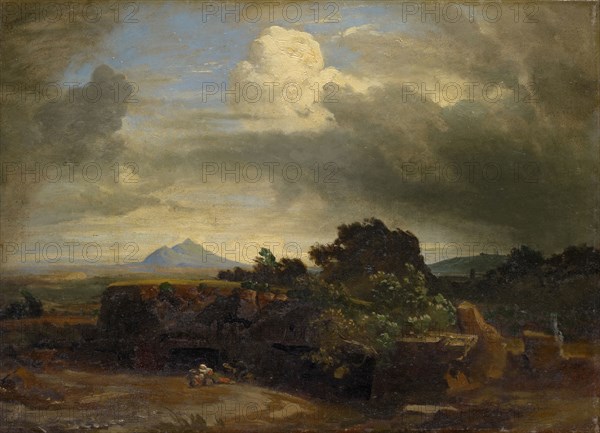 Tempest in the Campagna, oil on canvas, 41.5 x 58.5 cm, unmarked, Johann Wilhelm Schirmer, Jülich 1807–1863 Karlsruhe