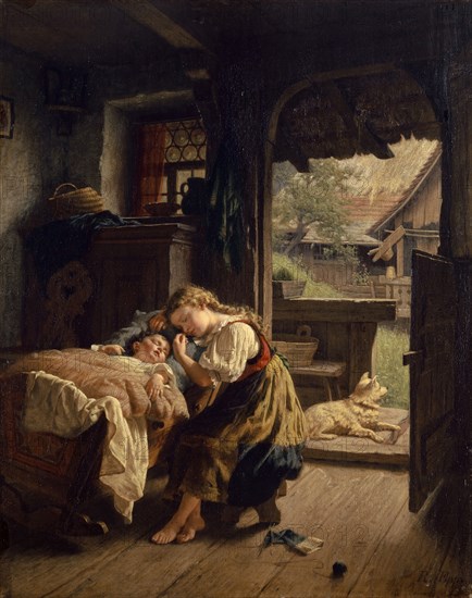Interior with sleeping brothers and sisters, oil on canvas, 70.5 x 56.5 cm, signed lower right: R. Epp., Rudolf Epp, Eberbach/Baden 1834–1910 München