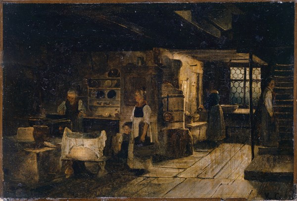 Bauernstube, oil on canvas, 22.5 x 34 cm, monogrammed lower right: K. G., Karl Girardet, Le Locle/Neuenburg 1813–1871 Paris