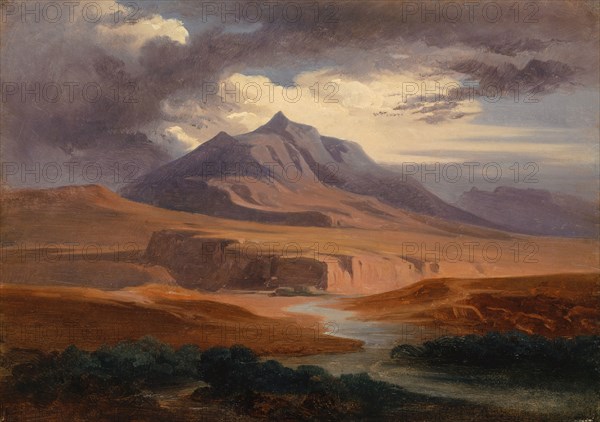 Mountains in the Roman Campagna, oil on paper, on canvas, 24.5 x 34.4 cm, unsigned, Johann Jakob Frey, Basel 1813–1865 Frascati