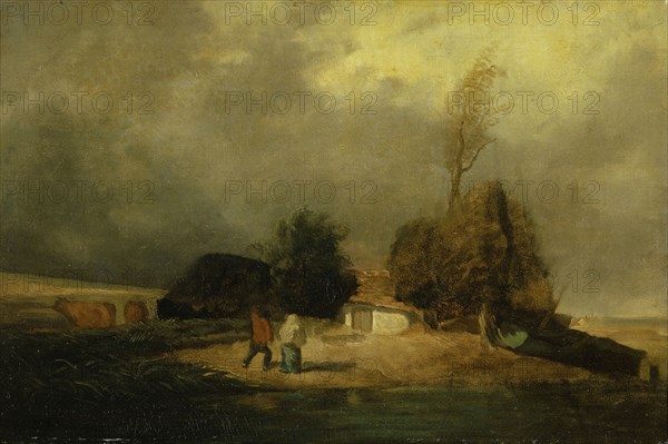 Landscape with thunderstorm, oil on canvas, 30.5 x 45 cm, monogrammed lower left: C. T., Constant Troyon, Sèvres 1810–1865 Paris