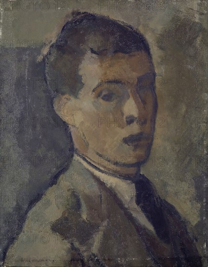 Selfportrait, 1918, Encaustic on canvas, 48 x 37.5 cm, Unmarked, Albert Müller, Basel 1897–1926 Obino/Tessin