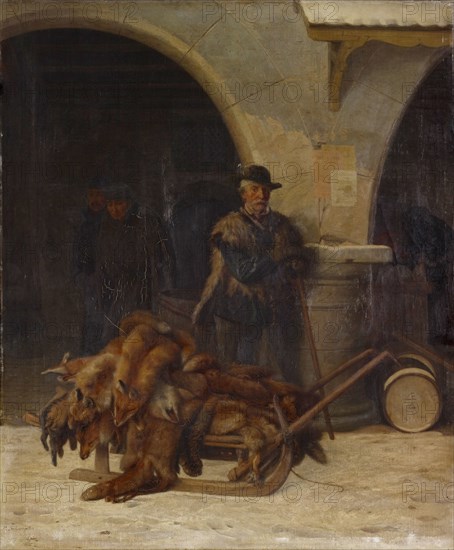 Hunter with animal skins, oil on canvas, 49.5 x 41.5 cm, signed lower left: X. Schwegler, Xaver Schwegler, Luzern 1832–1902 Luzern