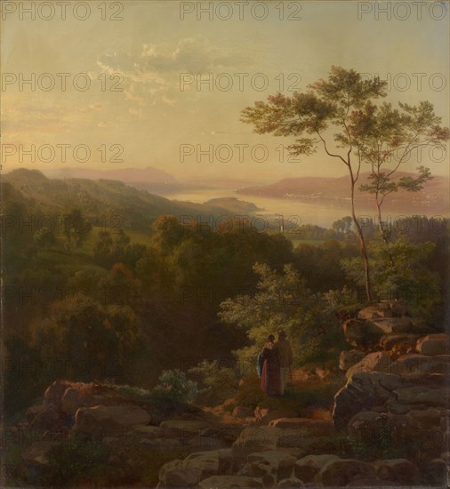 Wädenswil and lower Lake Zurich, 1850, oil on canvas, 59 x 54 cm, signed and dated lower left: J.G., Steffan, 1850, Johann Gottfried Steffan, Wädenswil 1815–1905 München