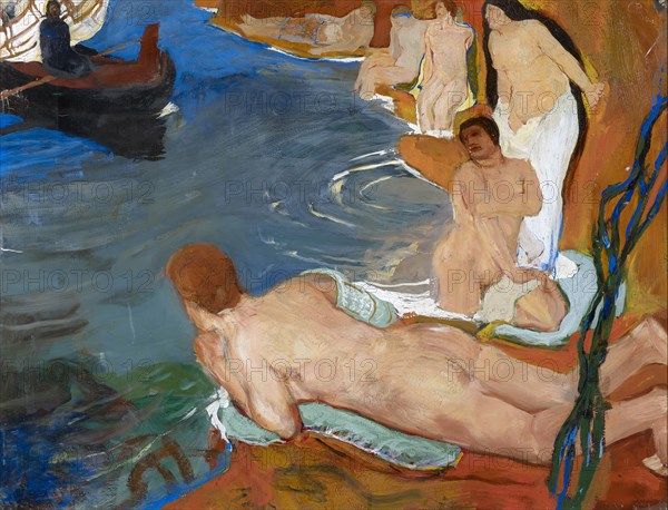 Odysseus and the Sirens, 1904, oil and tempera on cardboard, 50 x 65 cm, unmarked, Carl Burckhardt, Lindau/Zürich 1878–1923 Ligornetto/Tessin
