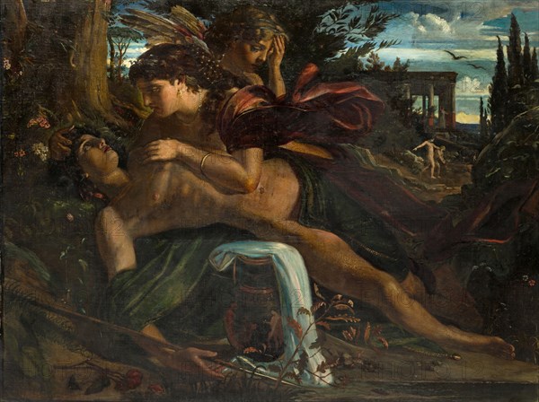 Venus laments Adonis, oil on canvas, 108.5 x 144.5 cm, Unmarked, Achilles Forcart, Basel 1840–1895 Basel