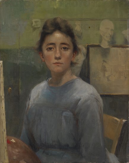 Self-portrait in front of an easel, 1885-1890, oil on canvas, 41 x 33.5 cm, on the back of the canvas: Roszmann., Augusta Roszmann, Gent 1863–1945 Gent