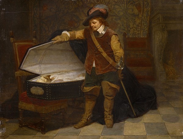 Cromwell et Charles Ier, after 1831, oil on panel, 30.5 x 39.5 cm, unsigned and dated, inscribed on casket: CAROLVS, REX, 1649, Paul Delaroche, Paris 1797–1856 Paris