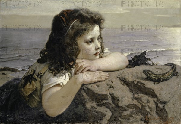 The Girl with the Lizard, 1884, oil on canvas, 55 x 79.5 cm, signed and dated lower right: E STückelberg., 1884, Ernst Stückelberg, Basel 1831–1903 Basel