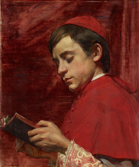 Reading choirboy, oil on canvas, 55 x 46 cm, Signed upper left: LAmans [A surrounded by L], Louise Amans, Basel 1860–1897 Basel